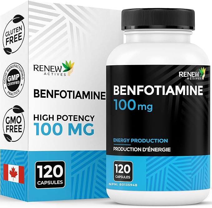Renew Actives Benfotiamine 100mg – Supports Energy Production & Overall Wellness – Vegan, Non-GMO, Gluten-Free – 120 Capsules