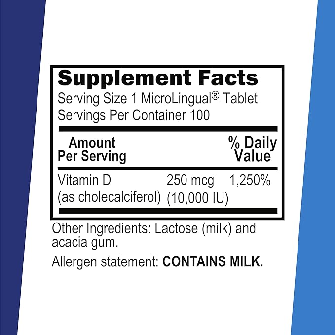 Superior Source Vitamin D3 10000 IU, Quick Dissolve MicroLingual Tablets, 100 Count, Helps Promote Strong Bones and Teeth, Immune Support, Helps Maintain Healthy Muscle Function, Non-GMO