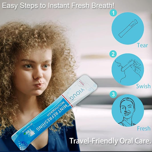 Portable Travel Mouthwash Packets – 20 Count Mint Oral Rinse Strips in Reusable Box, Alcohol-Free Single-Use Mouth Freshener for On-The-Go, Office, Airplane & Road Trips