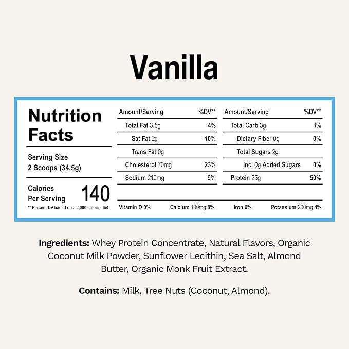 Rise Grass-Fed Whey Protein Powder - Vanilla | 25g Protein No Artificial Flavors, Colors, or Preservatives - Sugar Free, Gluten-Free, Soy Free (Single Serving, 1 Pack)