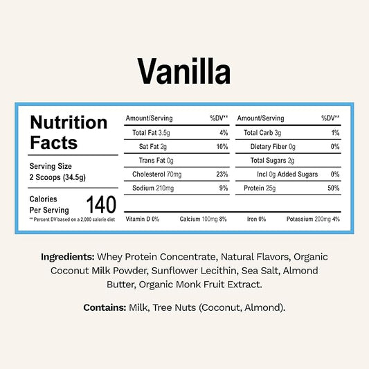 Rise Grass-Fed Whey Protein Powder - Vanilla | 25g Protein No Artificial Flavors, Colors, or Preservatives - Sugar Free, Gluten-Free, Soy Free (Single Serving, 1 Pack)