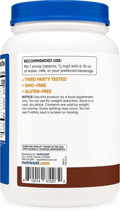 Nutricost Casein Protein Powder 2lb Chocolate - Micellar Casein, Gluten Free, Non-GMO