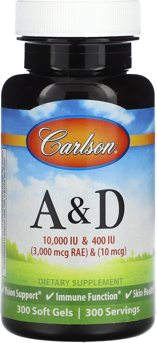 Carlson Labs Vitamin A and D, 10000/400 IU, 300 Softgels