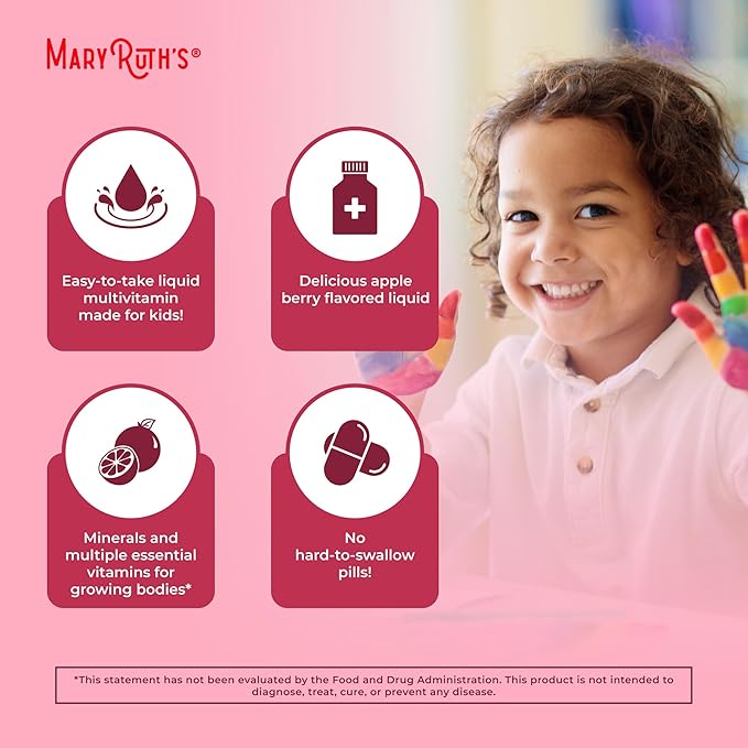 Kids Liquid Morning Multivitamin by MaryRuth's | Kids Multivitamin | Immune Support Supplement | Multivitamin for Kids | Vitamin C | Vitamin D | Essential Nutrients | Vegan | 15.22 fl oz