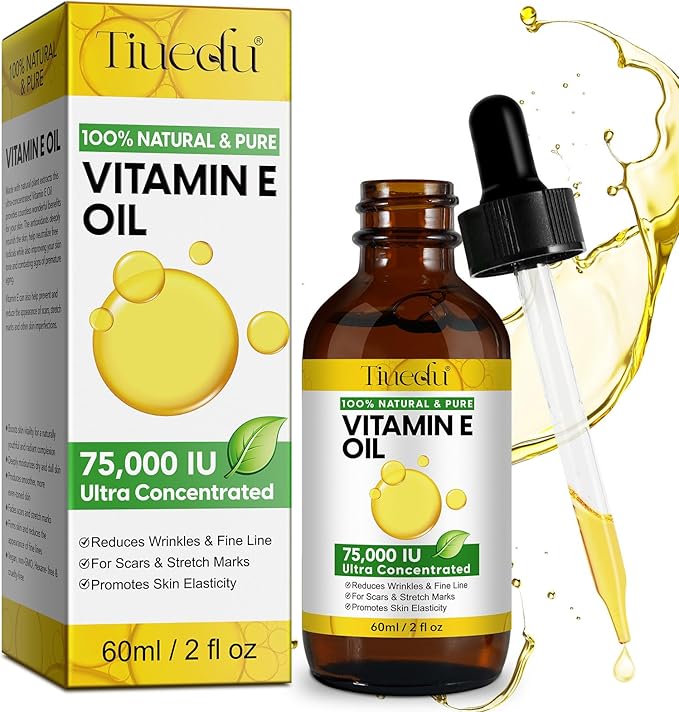 Vitamin E Oil | 75,000 IU | Natural Antioxidant | Moisturizing and Firming Skin | for Dryness, Wrinkles, Scars & Stretch Marks | for Face & Body