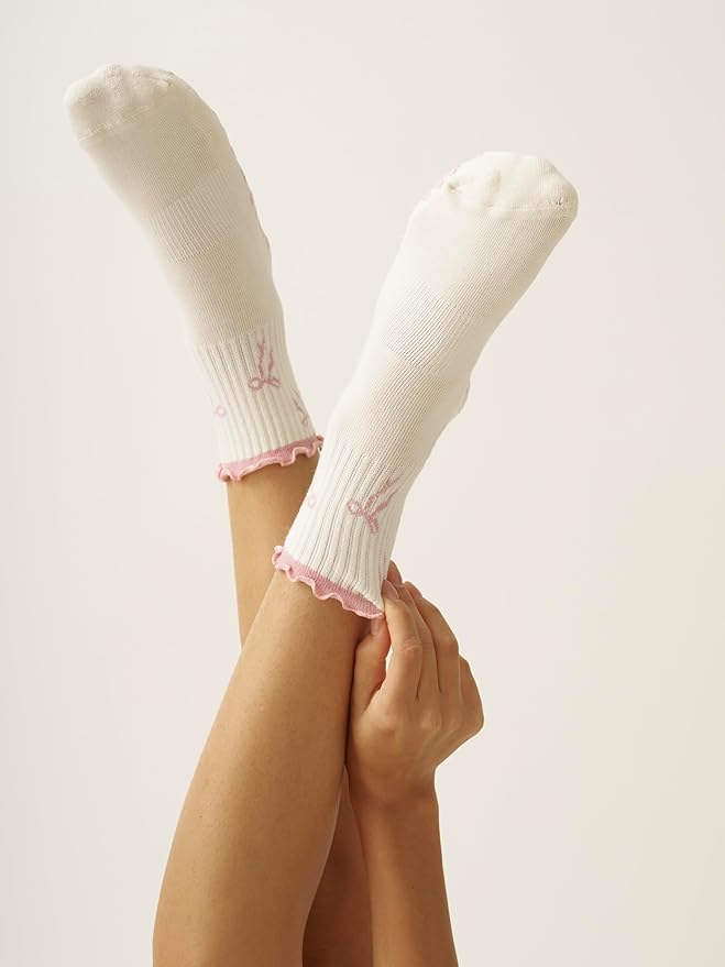 Shapes Studio Crew Half Calf Grip Socks, Cutest Fruits Pilates Socks, Ruffle socks, Non-Slip, Barre Yoga Fitness