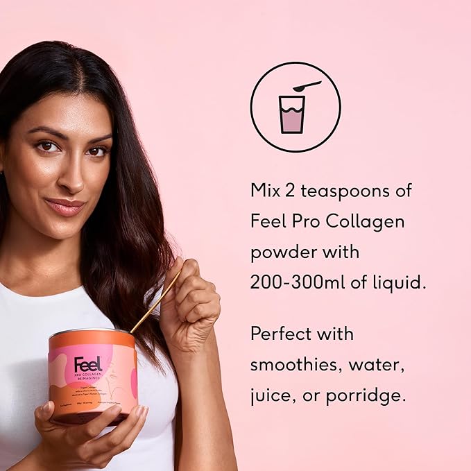 FEEL, Pro Collagen Strawberry Peach Flavor, Vegan Type I Collagen, Clinically Proven to Reduce Wrinkles by 22.4% in 28 Days