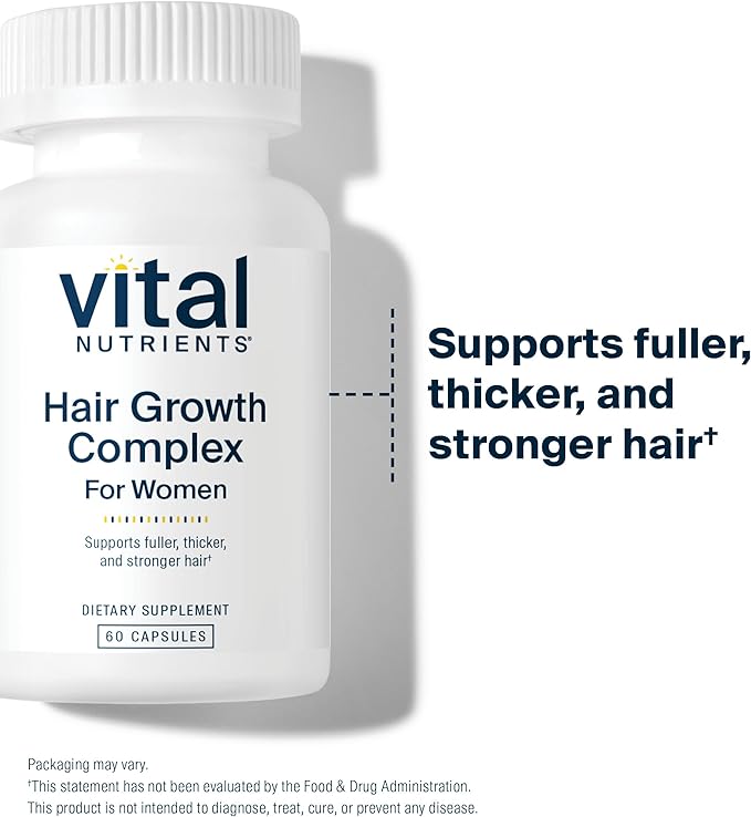 Vital Nutrients Hair Growth Vitamins Complex for Women | Hair Growth Supplement Supports Fuller, Thicker, Stronger with Keratin, Ashwagandha, Hops and Biotin | Vegan, Dairy, Gluten Free | 60 Count