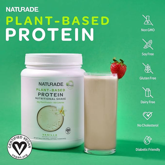 Naturade 20g of Protein Powder - Gluten Free, Dairy & Soy Free, Non-GMO, No Cholesterol - Recovery w/Amino Acids - Vanilla (15 Servings)
