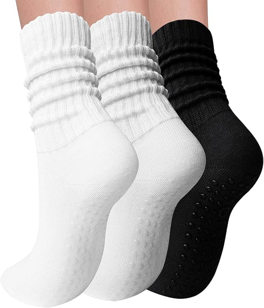 3 Pairs Pilates Socks with Grips for Women Yoga Slouch Grippy Socks for Barre Workout Hospital