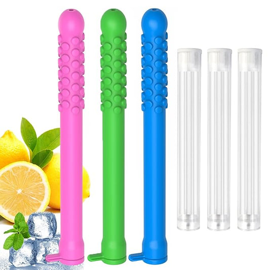 3PCS Chewable Breather Sticks, Chewable Breather Stick for Fresh Breath, Portable Breath Freshener with 9 Replacement Cores, Chewable Essential Oil Breath Stick Travel-Friendly