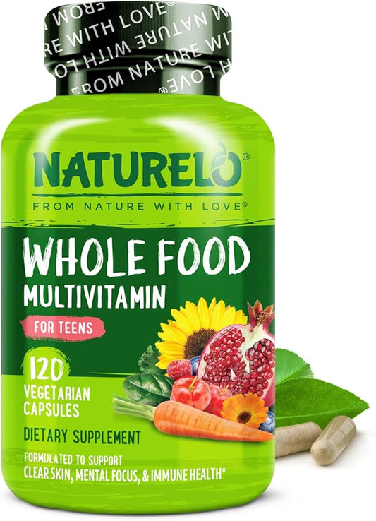 NATURELO Teen Multivitamin - Whole Food Multivitamin - with Minerals for Teenage Boys & Girls - Supplement for Active Kids - Non-GMO - Vegan & Vegetarian - 120 Capsules