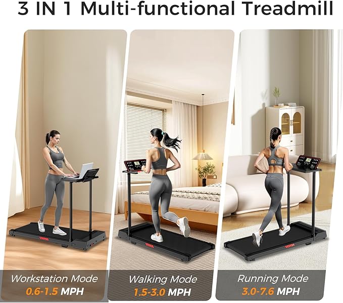 Treadmill with Handles, Walking Treadmills for Home Small Spaces, 3.0HP Walking Pad Treadmills with Handle Bar & LED Display, Treadmill with Desk Workstation for Home Office, 320 LBS Capacity
