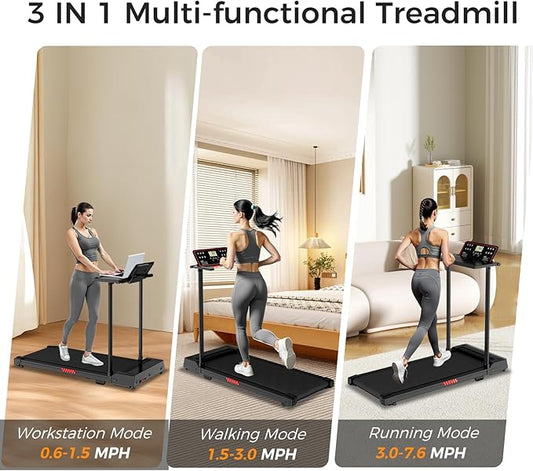 Treadmill with Handles, Walking Treadmills for Home Small Spaces, 3.0HP Walking Pad Treadmills with Handle Bar & LED Display, Treadmill with Desk Workstation for Home Office, 320 LBS Capacity