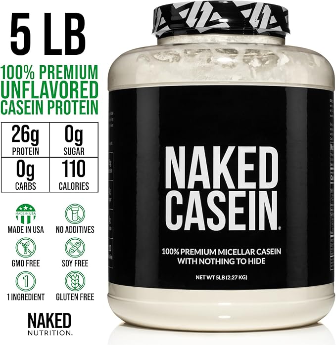 NAKED Casein - 5Lb Micellar Casein Protein Powder - Bulk, Zero Carb, GMO-Free, Gluten Free, Soy Free, Preservative Free - Stimulate Muscle Growth - Enhance Recovery - 76 Servings