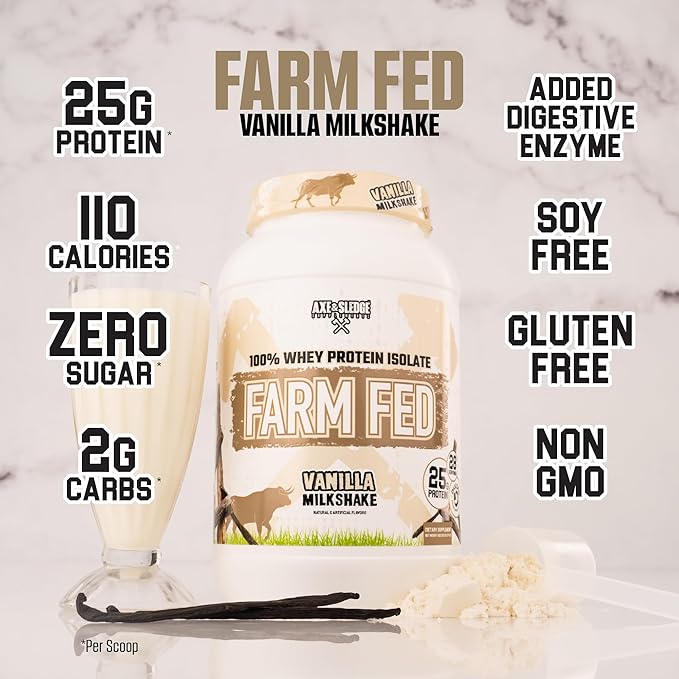 Axe & Sledge Farm Fed 100% Whey Protein Isolate | 25g Protein | Low Carb, Low Sugar, Gluten Free | Protein Powder for Men and Women | Keto | Made in The USA | 28 Servings, Vanilla Milkshake