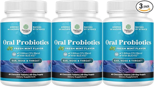 Oral Probiotics for Teeth and Gums - Minty Fresh BLIS K12 Oral Probiotics for Mouth Bad Breath Dry Mouth and Dental Health Support with 3 Billion CFU - Chewable Xylitol Lozenges Mint Flavor (3 Pack)