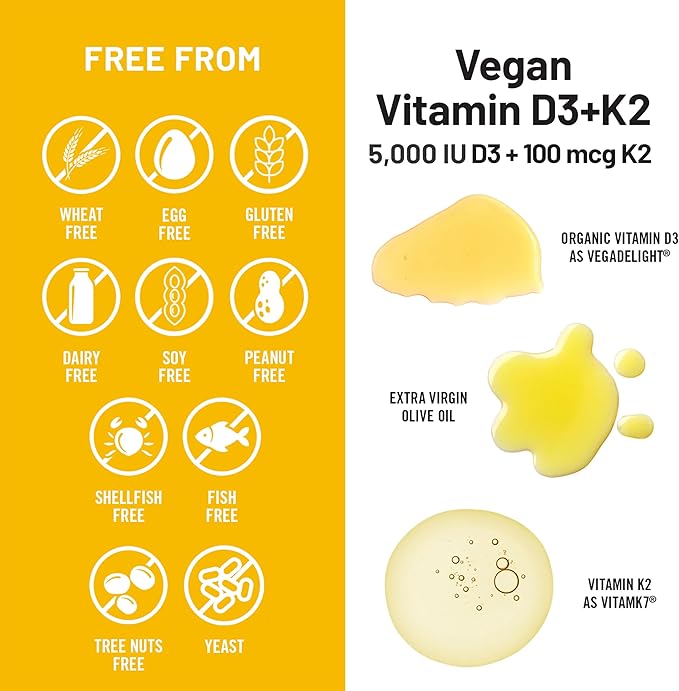 NatureWise Vegan Vitamin D3 + K2 - Organic D3 5000IU + Natural Vitamin K2 100mcg - Bone Support - High Absorption with Organic Cold-Pressed Olive Oil - Non-GMO