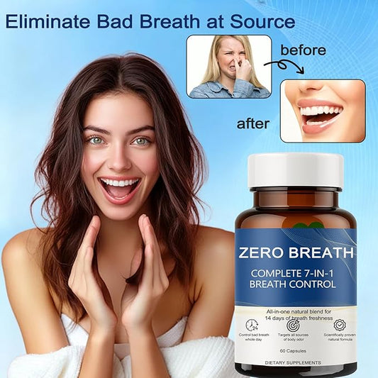 Zero Breath Bad Breath Capsules, Zero Breath 7-in-1 Bad Breath Solution, with Chlorophyllin, Mint Extract, Probiotic Blend, Breath Freshness in 14 Days