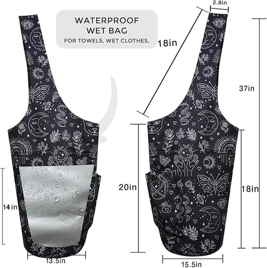 Yoga Mat Bag Carrier for Women Workout Large Waterproof with Zipper Pocket, Keychain and Wide Shoulder Straps