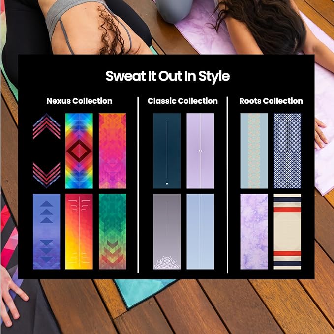 Yoga Grip Yoga Towel - Non Slip Hot Yoga Mat Towel With Corner Pockets, No-Skid Grip, and Built-in Alignment Lines | Soft, Moisture Wicking, and Sweat Absorbent | No Bunching, Stays in Place 72" x 25"