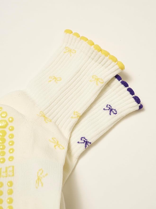 Shapes Studio Crew Half Calf Grip Socks, Cutest Fruits Pilates Socks, Ruffle socks, Non-Slip, Barre Yoga Fitness
