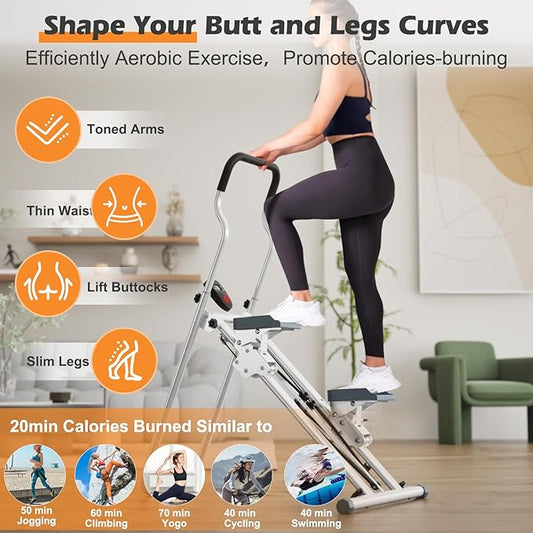 Vertical Climber Stair Stepper for Home Compact Folding Stair Climbing Cardio Exercise Equipment with Non-Slip Pedals Adjustable Height Step Range 300LBS Capacity for Full Body Workout
