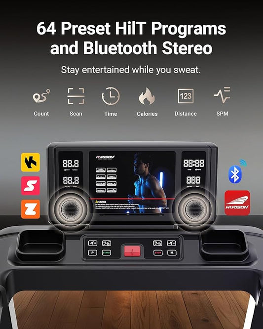 HARISON Treadmill for Home with Incline, Treadmill for Seniors with 3.0HP, Running Machine with 300 lbs Weight Capacity, 17.72" Wide Tread Belt, HARISON APP and Bluetooth Speaker