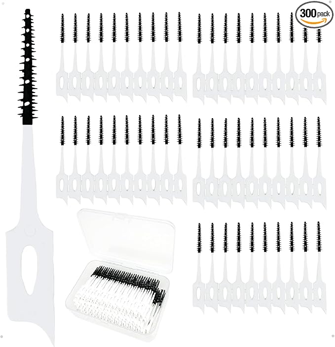 300 Pieces Dual-Use Interdental Brushes Soft Silicone, Disposable Dental Picks,Premium Dental Floss Picks for Effective Teeth Cleaning (300pcs Black)