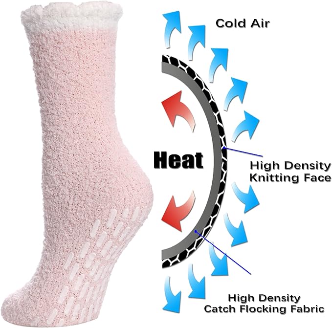 FNOVCO Non Slip Socks for Women Winter Warm Cozy Fuzzy Slipper Socks Soft Fluffy Hospital Socks with Grips