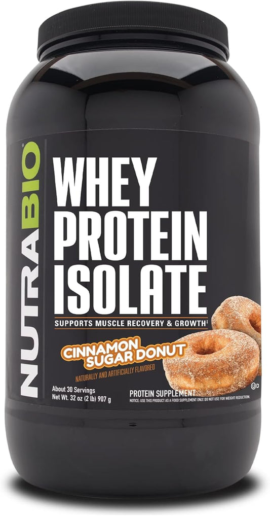 NutraBio 100% Whey Protein Isolate Protein Powder, 25g Protein with Complete Amino Acid Profile, Non-GMO, Soy & Gluten Free, Low Carb, Low Calorie Whey Protein Powder, Cinnamon Sugar Donut, 2 Lbs