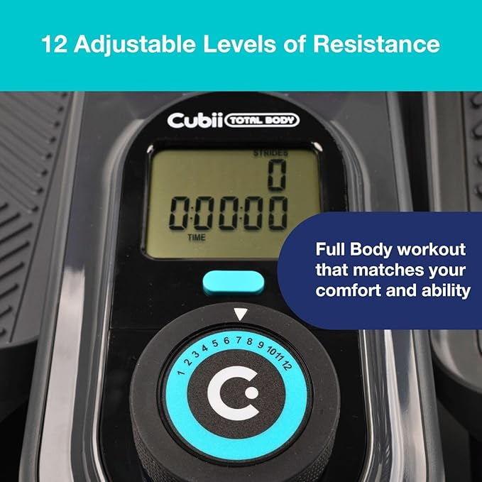 Cubii Total Body - Under Desk Seated Elliptical Pedal Exerciser with Built in Upper Body Resistance Bands, 12 Levels of Resistance, LCD Display, Whisper Quiet - Adult to Seniors