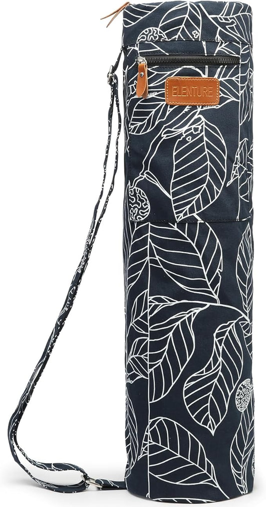 Canvas Yoga Mat Bag with Adjustable Strap & Pockets, Full-Zip Travel Gym Tote for Women & Men, Fits 1/4" & 1/3" Thick Mats, Lightweight Carrier for Yoga, Workout, Outdoor Use