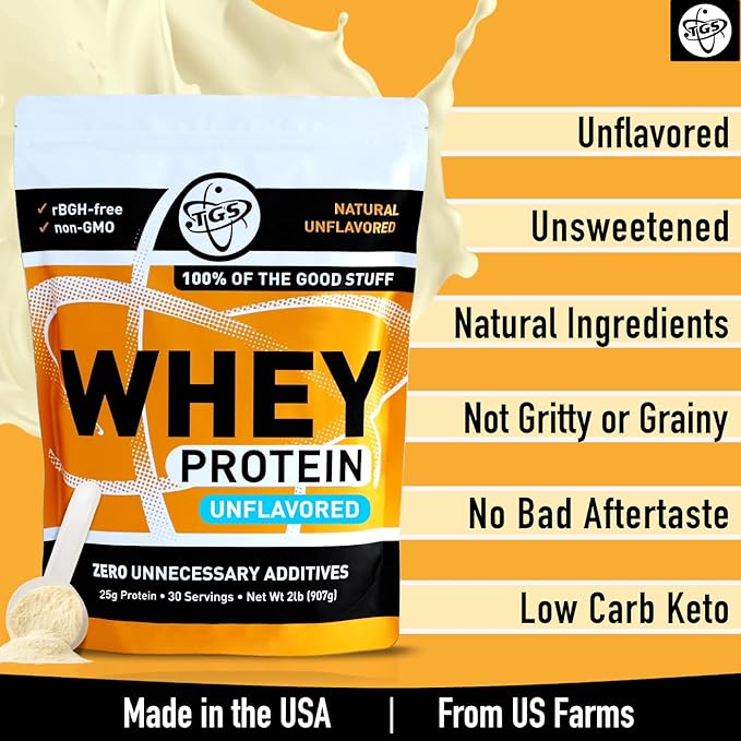 TGS Nutrition 100% Whey Protein Powder Unflavored, Unsweetened for Men & Women - Clean, Natural, No Artificial Ingredients - 2lb, Soy Free, No Gluten, Keto, Low Carb - Post Workout Muscle Growth