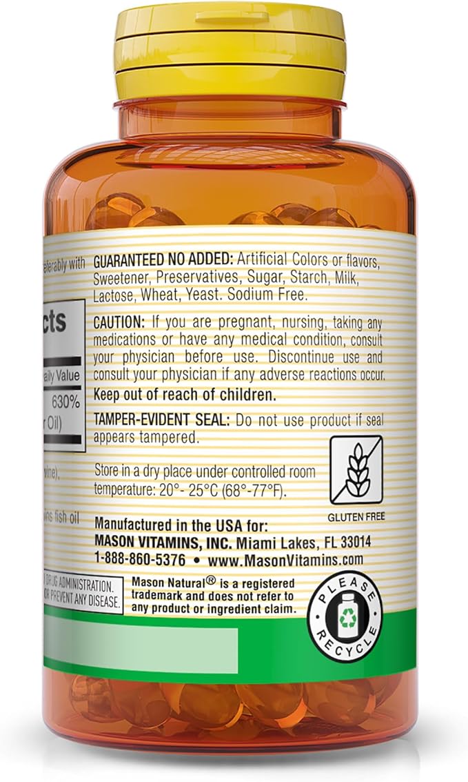 MASON NATURAL Vitamin D3 125 mcg (5000 IU), Supports Bone, Muscle & Immune Health, from Fish Liver Oil, 50 Softgels, Pack of 3