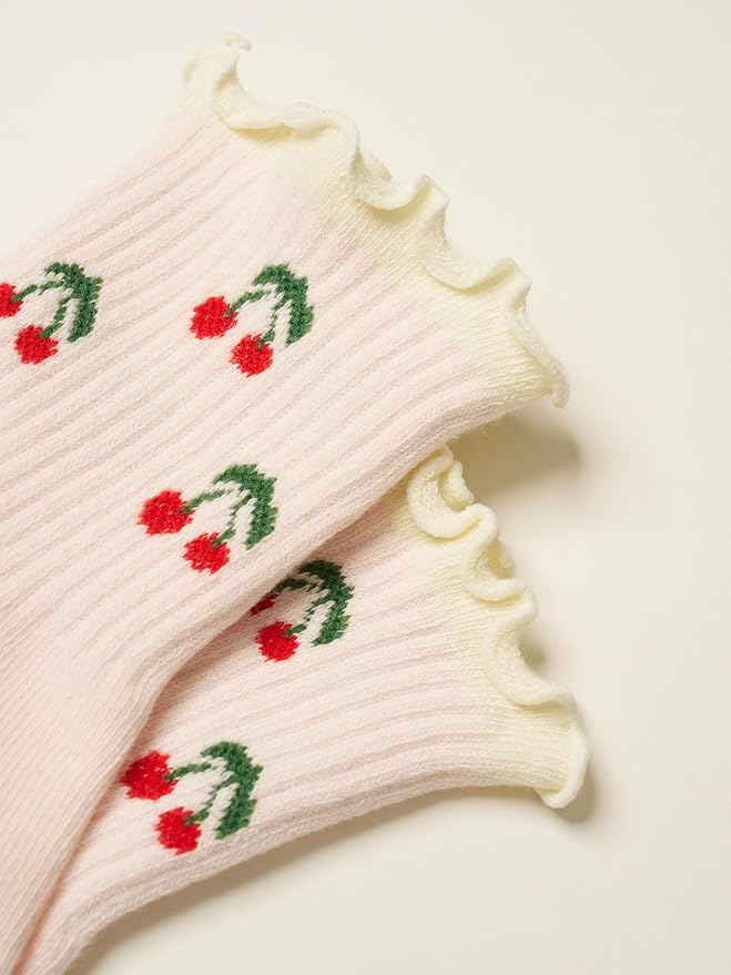 Shapes Studio Crew Half Calf Grip Socks, Cutest Fruits Pilates Socks, Ruffle socks, Non-Slip, Barre Yoga Fitness