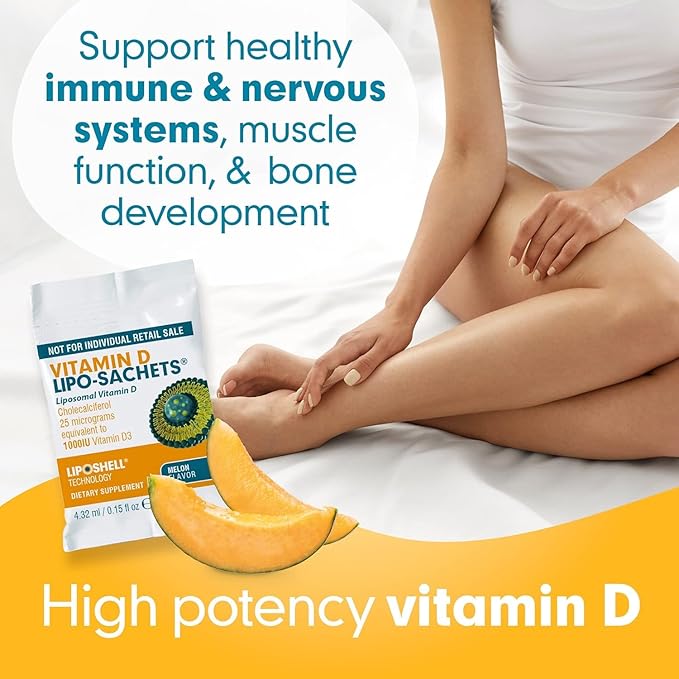 Lipo-Sachets Liposomal Vitamin D3-1000IU Per Serving for Immune System Support - High Absorption Vitamin D - GMO Free, No Added Sugar - 30 Liposomal Liquid Vitamin D Packets