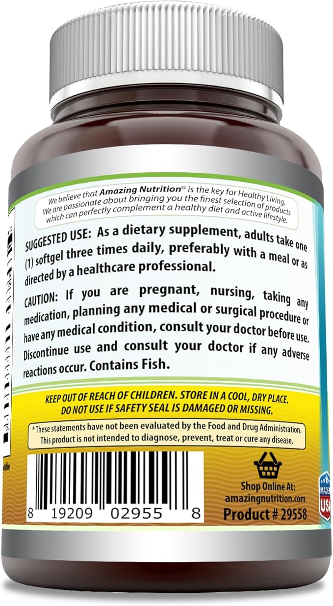 Amazing Omega 3.6.9 Supplement | 1200 Mg | Lemon Flavor | Unique Formula of Flaxseed Oil, Borage Oil, Fatty Acids | Non-GMO | Gluten-Free | Made in USA (1 Pack | 250 Softgels)