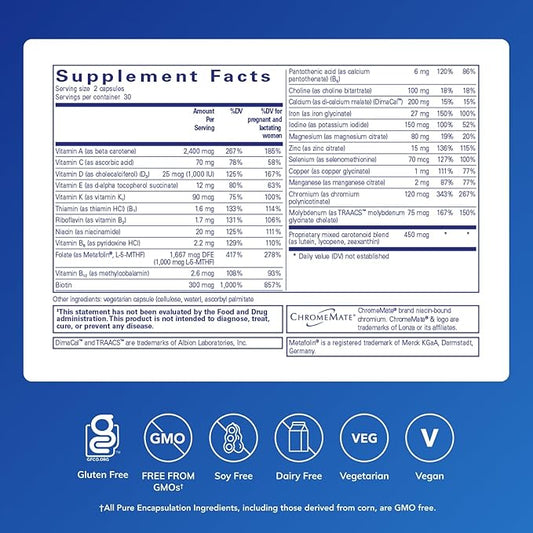 Pure Encapsulations PreNatal Nutrients - for Pregnancy & Lactation - Aids Energy & DNA Development* - with Folate, Choline & Iron - Gluten Free & Non-GMO - 60 Capsules