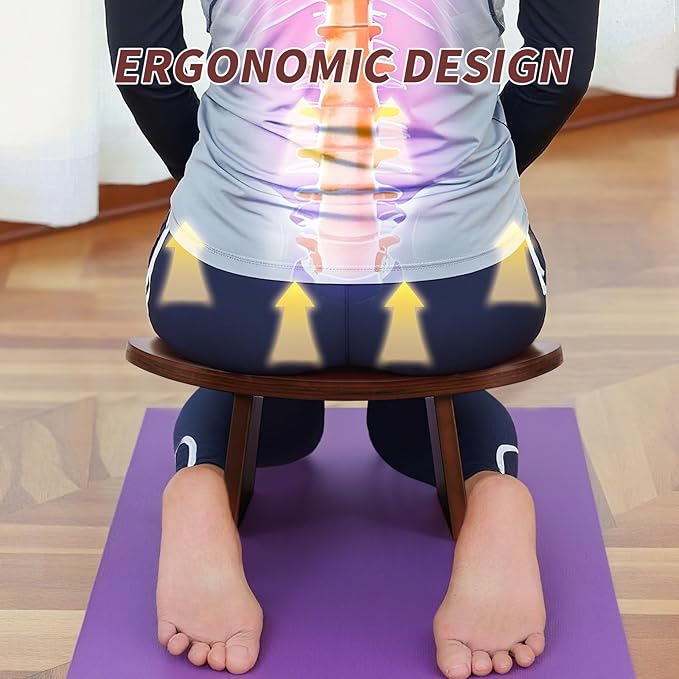 Meditation Bench - Wooden Ergonomic Kneeling Stool for Yoga, Prayer, Travel, Mindfulness, Zen Practice