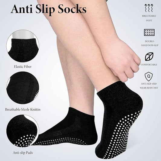 Jspupifip 4 Pairs Non Slip Yoga Socks with Grips for Women Men Pilates Grippy Socks Cotton Barre Hospital Home