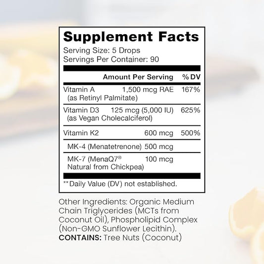Pure Therapro Rx Vegan A-D-K Drops 10 Ml, Made in USA | 3 Month Supply | Vitamin A (Palmitate), Liposomal Vitamin D3 (Pureshine), Liposomal Vitamin K2 (MK-4 & MK-7) Supports Immunity & Bone Health