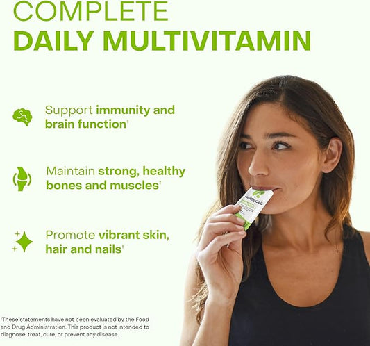 Healthycell Vegan Daily Multivitamin Liquid Supplement with Iron and Omega-3, 25+ Essential Vitamins, Minerals & Nutrients for Brain & Heart Health, Immune Support & Energy - 30 Gel Packs