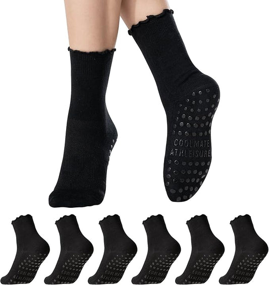 CoolMate 2/3/4 Pairs Pilates Socks with Grips for Women, Cute Yoga Socks, Crew Non Slip Women for Barre, Pilates Gifts