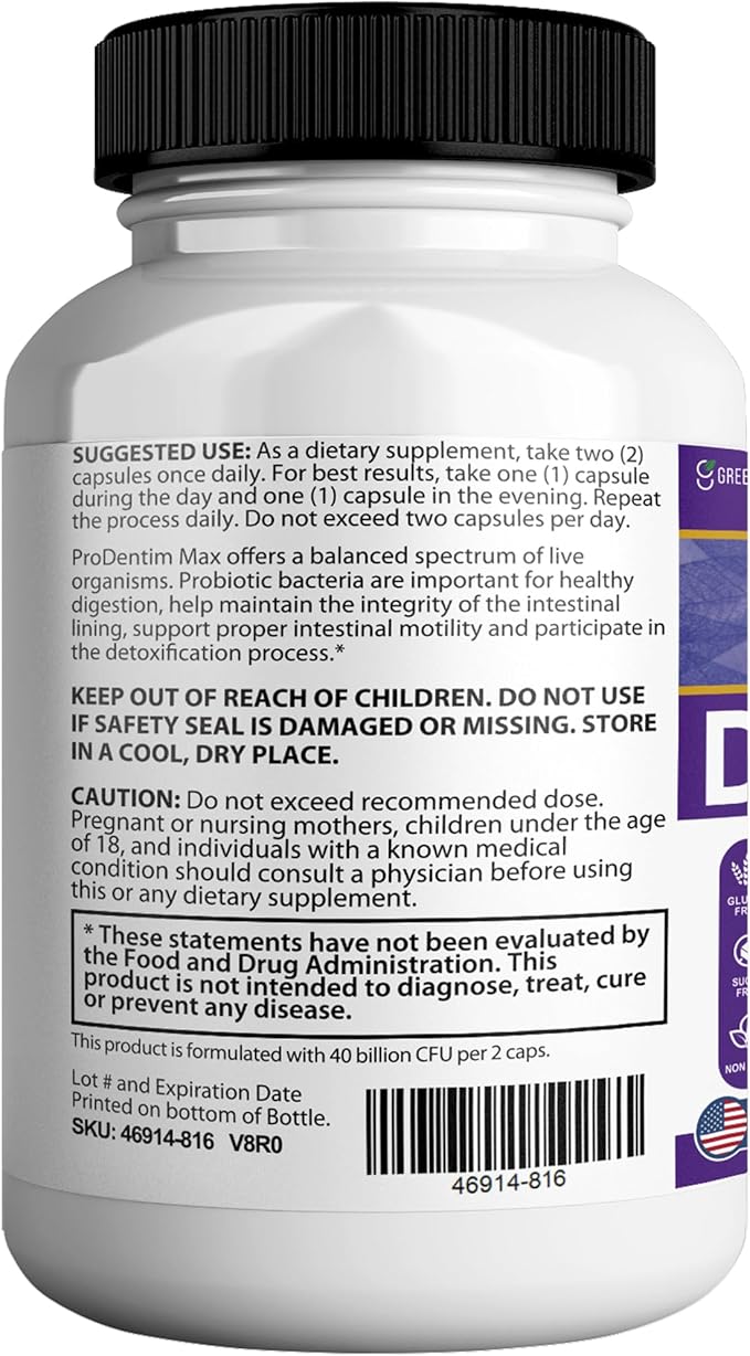 Dentuvium Max Probiotic Supplement - 40 Billion CFU - Supports Teeth Gums Throat Digestive Health - Gluten Free Sugar Free Non-GMO - 60 Capsules (1)