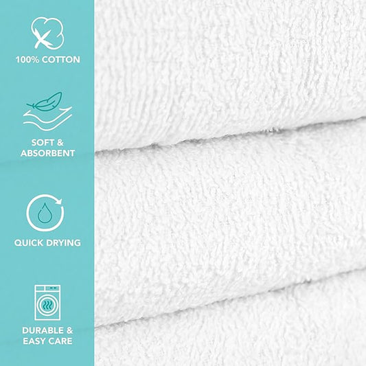 Arkwright White Bath Gym Towel - Pack of 6 - Bulk 100% Cotton Soft Quick Dry Sweat Absorbent Hotel Quality Towels for Workout, Bathroom, Spa, Pool, 22 x 44 in, White