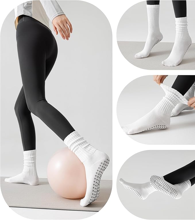 3 Pairs Pilates Socks with Grips for Women Yoga Slouch Grippy Socks for Barre Workout Hospital