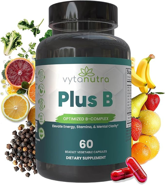 Plus B 11-in-1 Beadlet Capsule – Complete B-Complex with B1, B2, B3, B5, B6, B7, B9, B12 – Timed Release for Energy, Vitality, Brain, Heart, Immune, Mood, & Overall Wellness