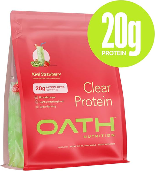 Oath Nutrition Clear Whey Isolate Protein Powder, Kiwi Strawberry, 20g Complete Protein per Serving, No Added Sugar, Grass-Fed, 18 Servings
