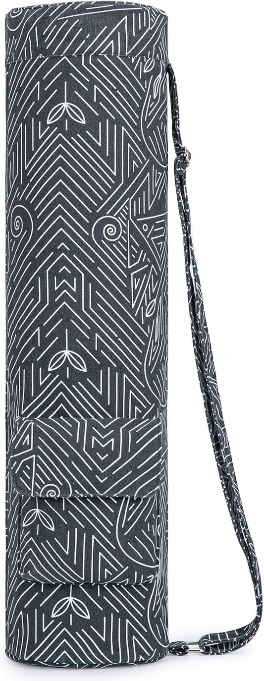 Canvas Yoga Mat Bag with Adjustable Strap & Pockets, Full-Zip Travel Gym Tote for Women & Men, Fits 1/4" & 1/3" Thick Mats, Lightweight Carrier for Yoga, Workout, Outdoor Use